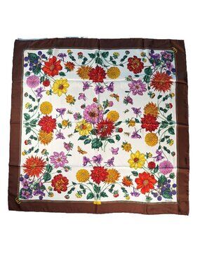 NWT Vintage Gucci “Dahlia” Silk Scarf 34" Floral Made in Italy